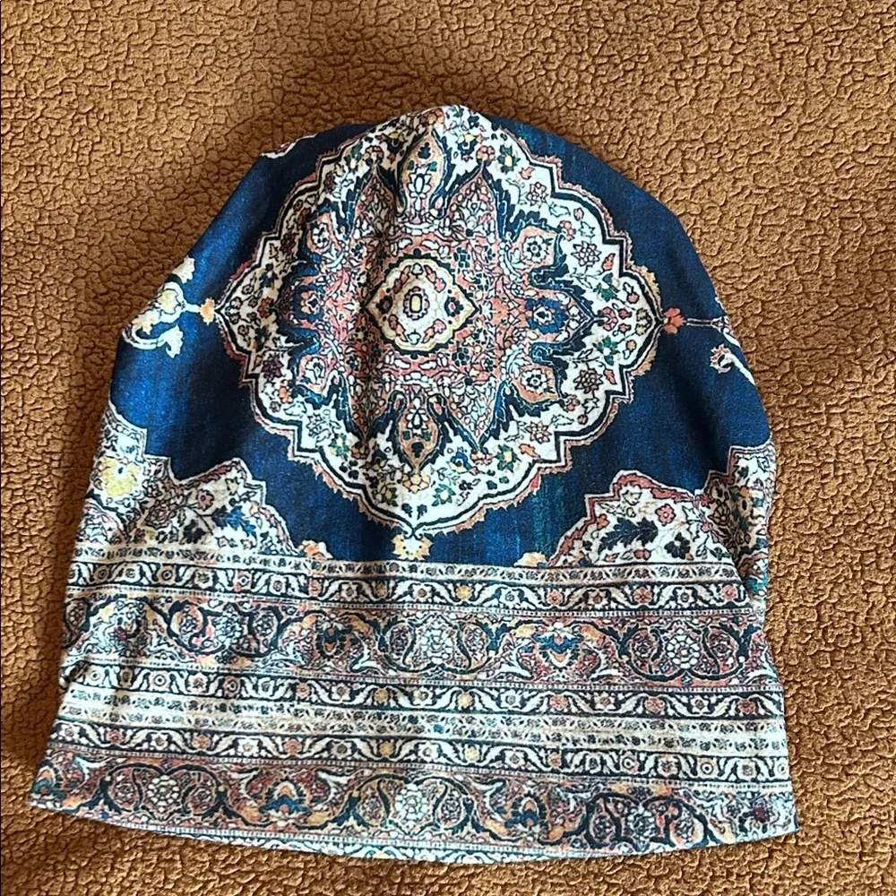 Bohemian Blue Patterned Beanie - Picture 2 of 8